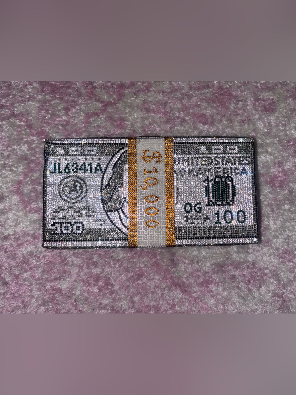Crystal Embellished Money Band Clutch - White & Gold